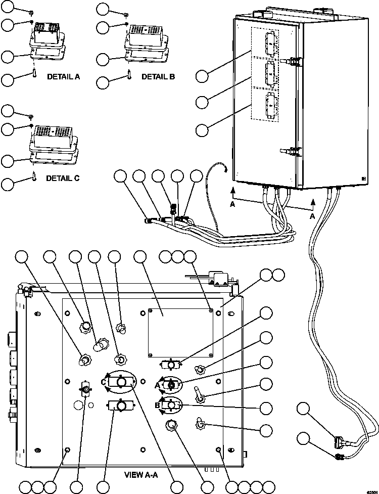 Komatsu parts book diagram for AFE59-FV 930E-4 S/N A31832 - A31834, A31838 - A31839 & A31847 - A31848  LOS BRONCES: AUXILIARY CONTROL CABINET - CABLE CONNECTIONS