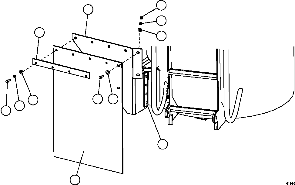 Komatsu parts book diagram for AFE59-FV 930E-4 S/N A31832 - A31834, A31838 - A31839 & A31847 - A31848  LOS BRONCES: HYDRAULIC TANK MUD FLAPS    1/2