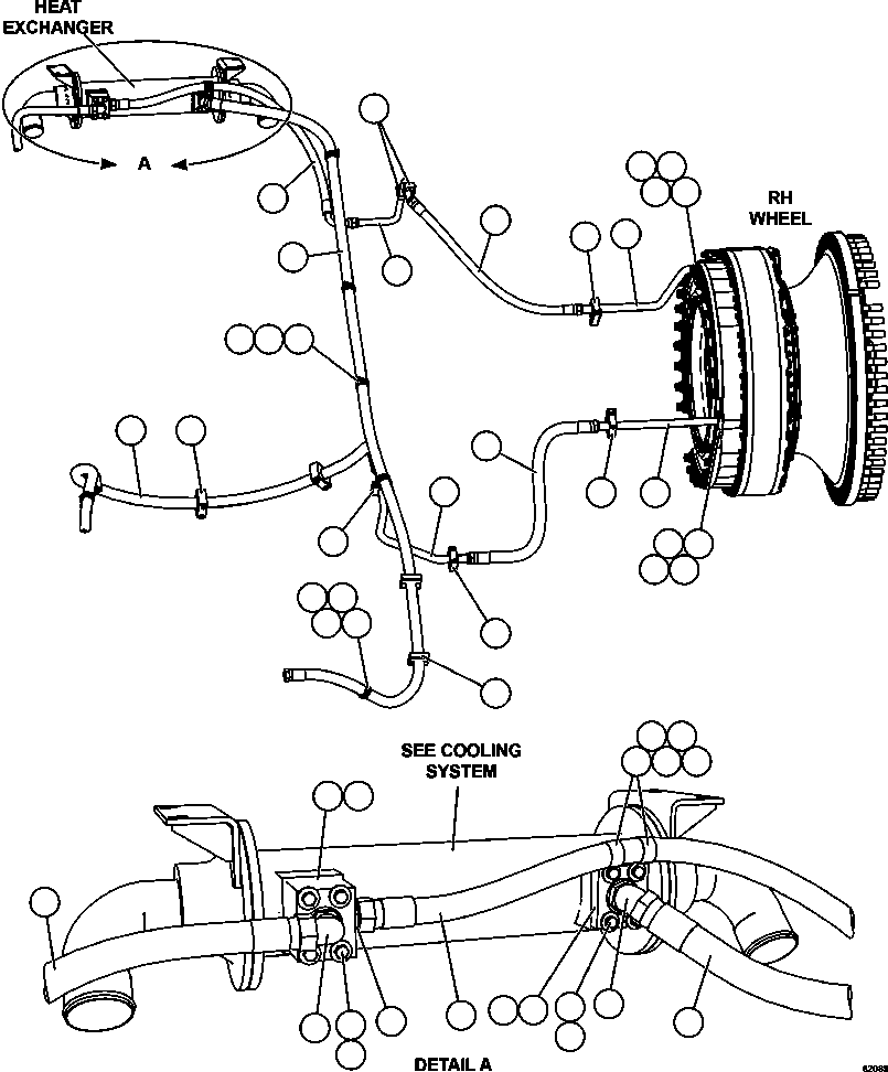 Komatsu parts book diagram for AFE59-FV 930E-4 S/N A31832 - A31834, A31838 - A31839 & A31847 - A31848  LOS BRONCES: BRAKE COOLING PIPING    2/3
