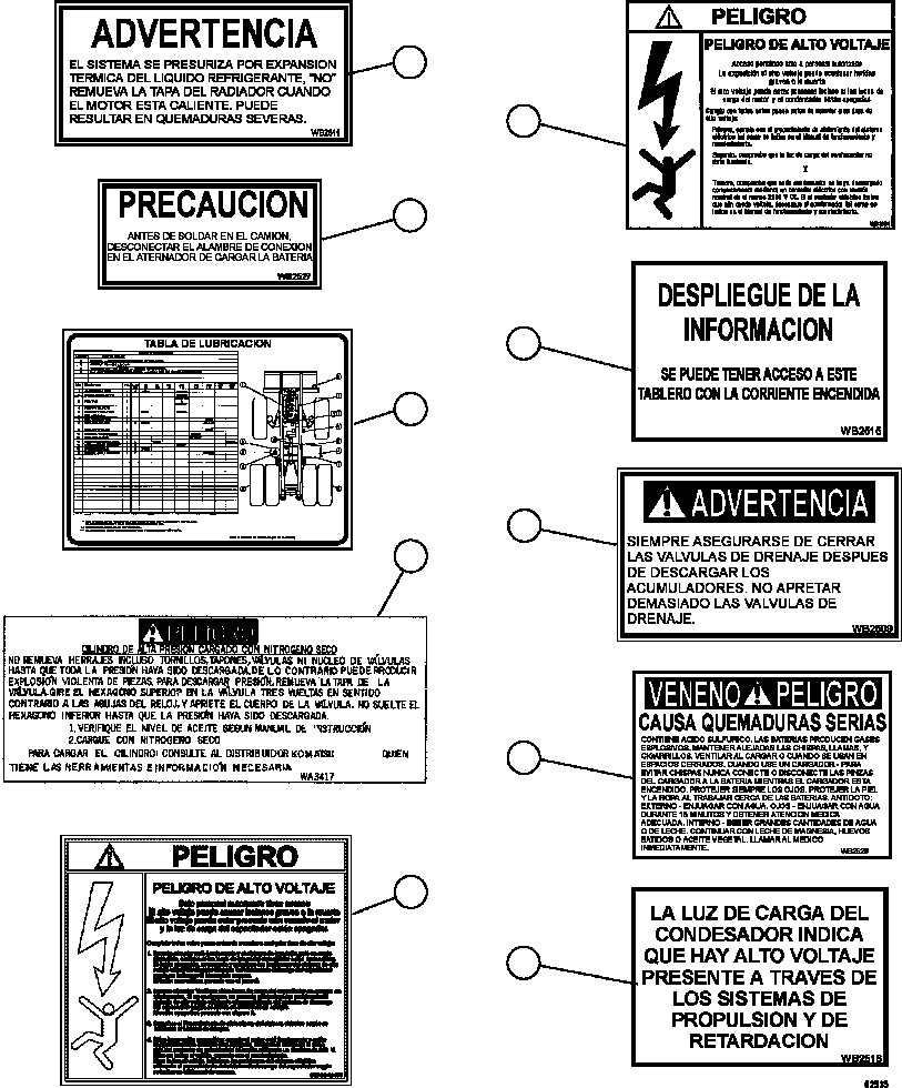 Komatsu parts book diagram for AFE59-FW 930E-4 S/N A31849 & A31860  CERREJON: DECALS & WARNINGS (SPANISH)     2/5