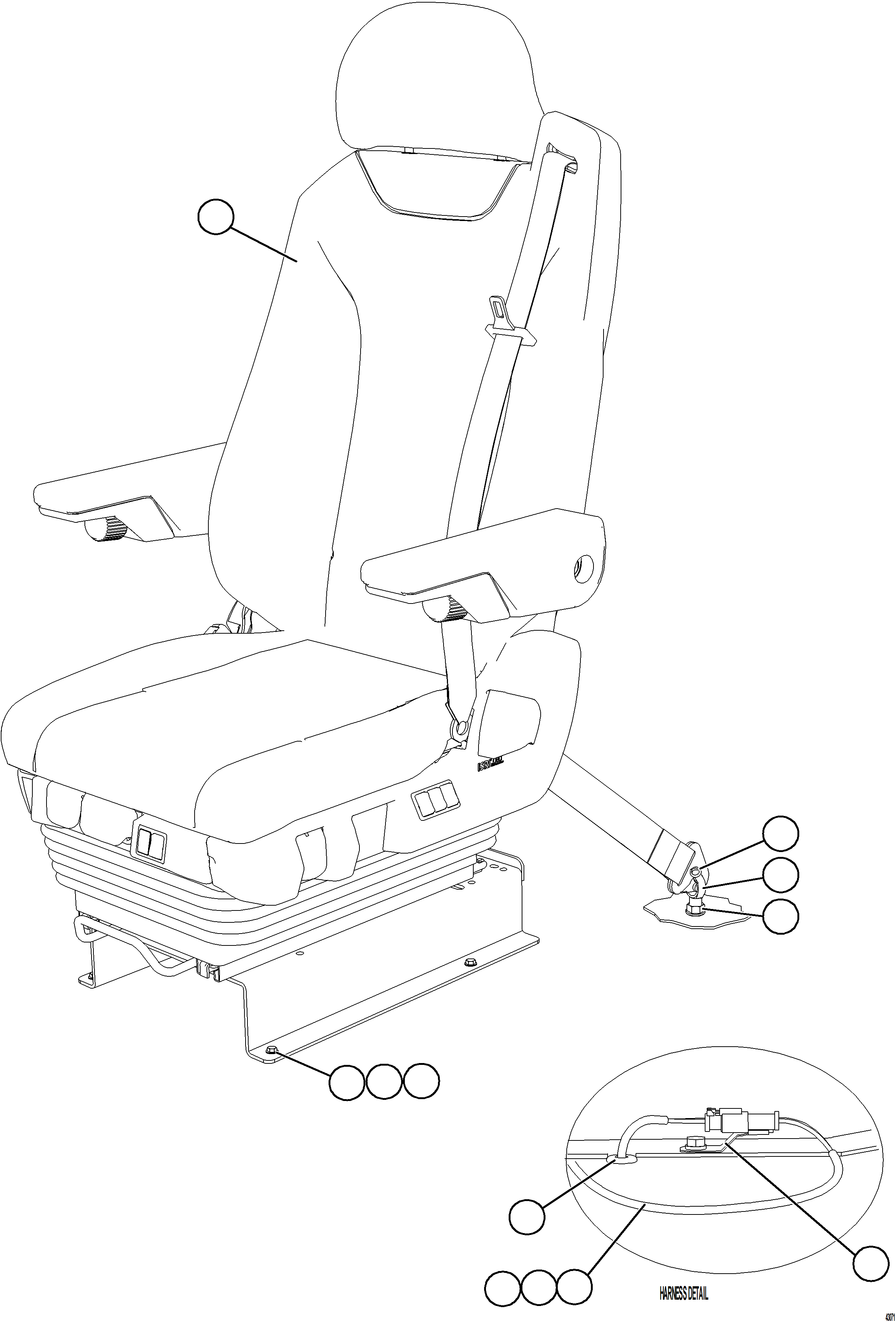 Komatsu parts book diagram for AFE59-FW 930E-4 S/N A31849 & A31860  CERREJON: OPERATOR SEAT INSTALLATION