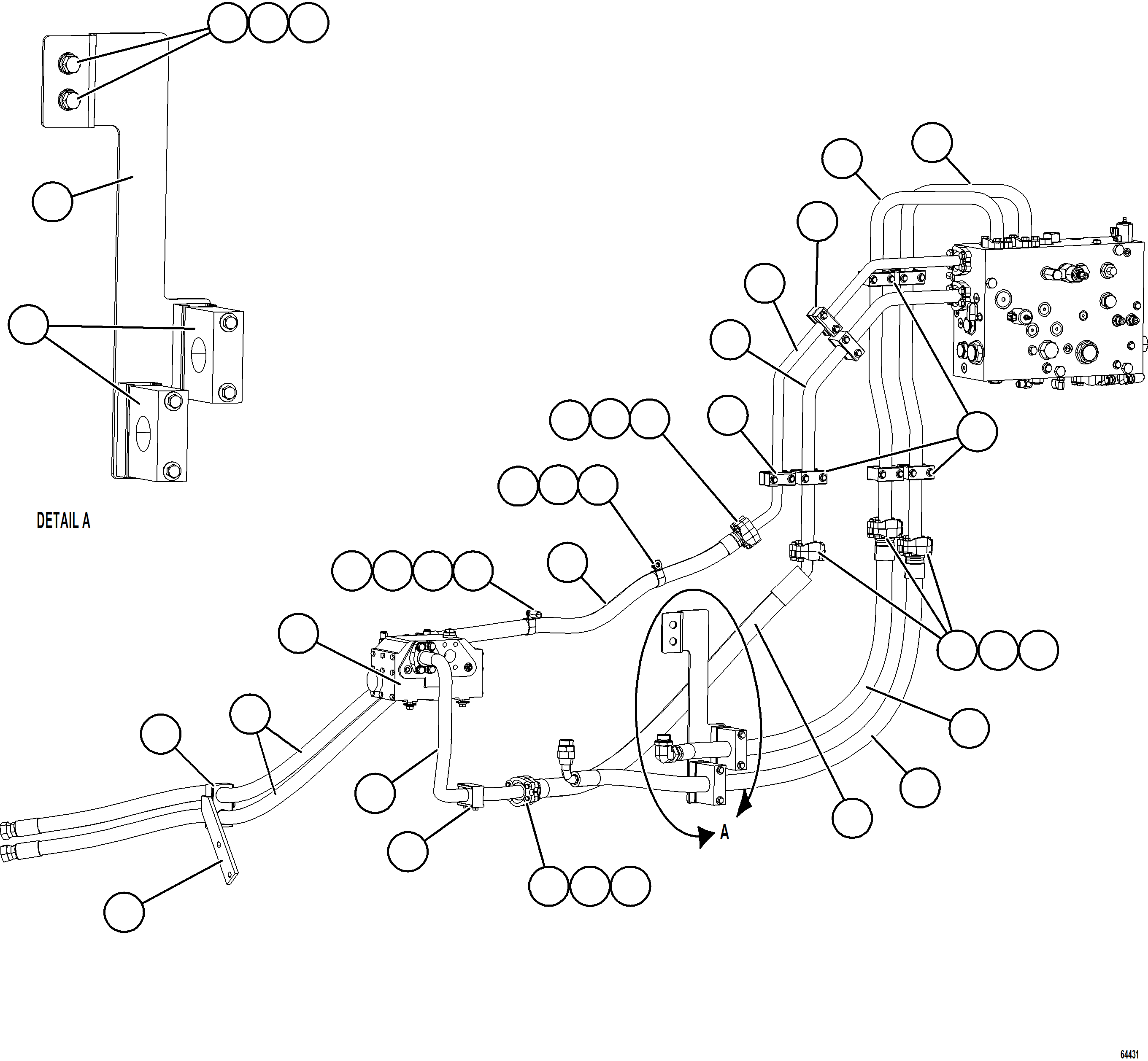 Komatsu parts book diagram for AFE59-FW 930E-4 S/N A31849 & A31860  CERREJON: STEERING SYSTEM PIPING   1/2