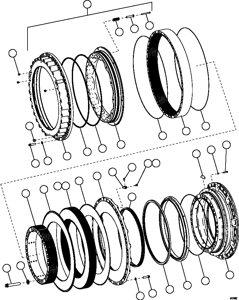 Komatsu parts book diagram for AFE59-FY 930E-4 S/N A31856 - A31859  JWANENG: REAR BRAKE ASSEMBLY         XB0834
