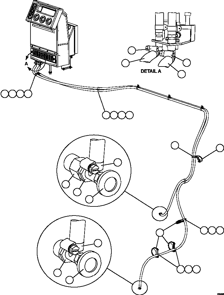 Komatsu parts book diagram for AFE59-FY 930E-4 S/N A31856 - A31859  JWANENG: HEATER HOSE INSTALLATION