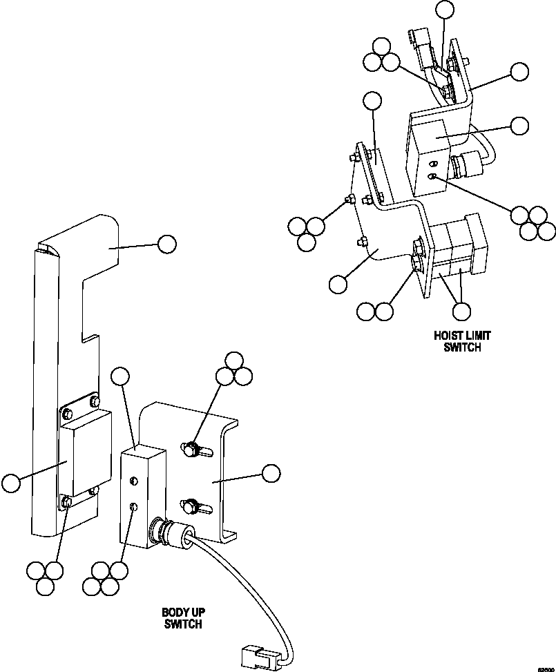 Komatsu parts book diagram for AFE59-FY 930E-4 S/N A31856 - A31859  JWANENG: BODY UP & HOIST LIMIT SWITCH INSTALLATION