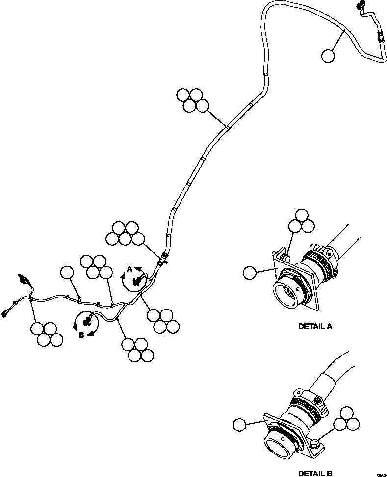 Komatsu parts book diagram for AFE59-FY 930E-4 S/N A31856 - A31859  JWANENG: RIGHT FRONT FRAME RAIL HARNESS