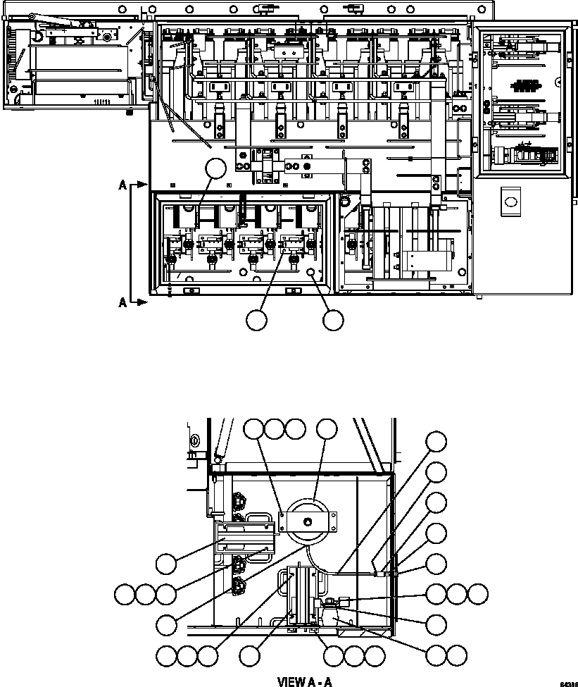 Komatsu parts book diagram for AFE59-FY 930E-4 S/N A31856 - A31859  JWANENG: CONTROL CABINET - TOP VIEW    2/2    58F-43-00040