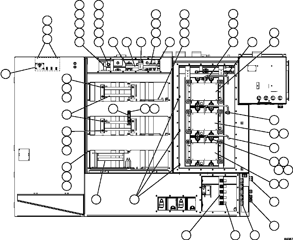 Komatsu parts book diagram for AFE59-FY 930E-4 S/N A31856 - A31859  JWANENG: CONTROL CABINET - REAR VIEW    58F-43-00040