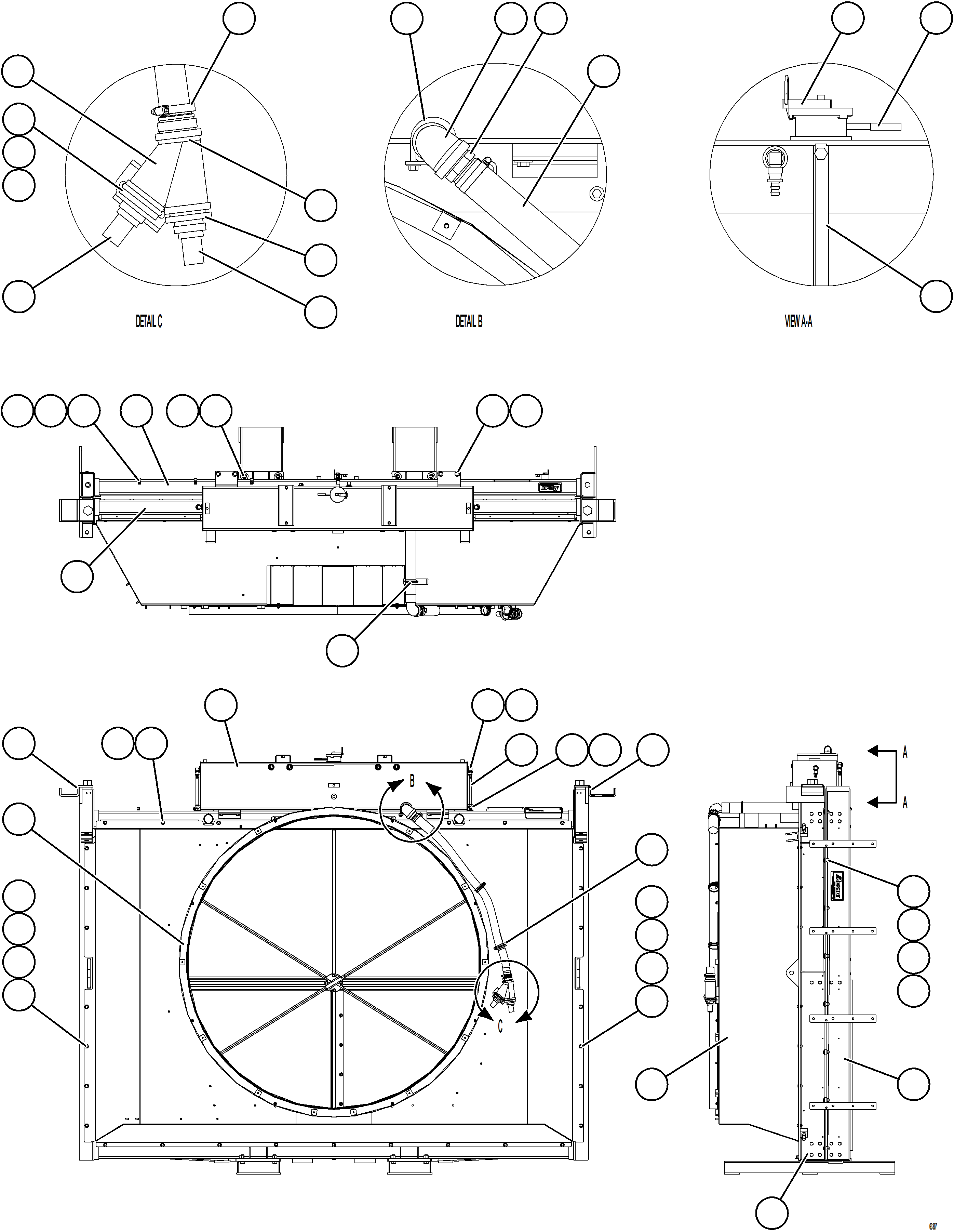 Komatsu parts book diagram for AFE59-GH 930E-4 S/N A31966 - A31967  PENASQUITO: RADIATOR & SHROUD ASSEMBLY     58C-03-10000