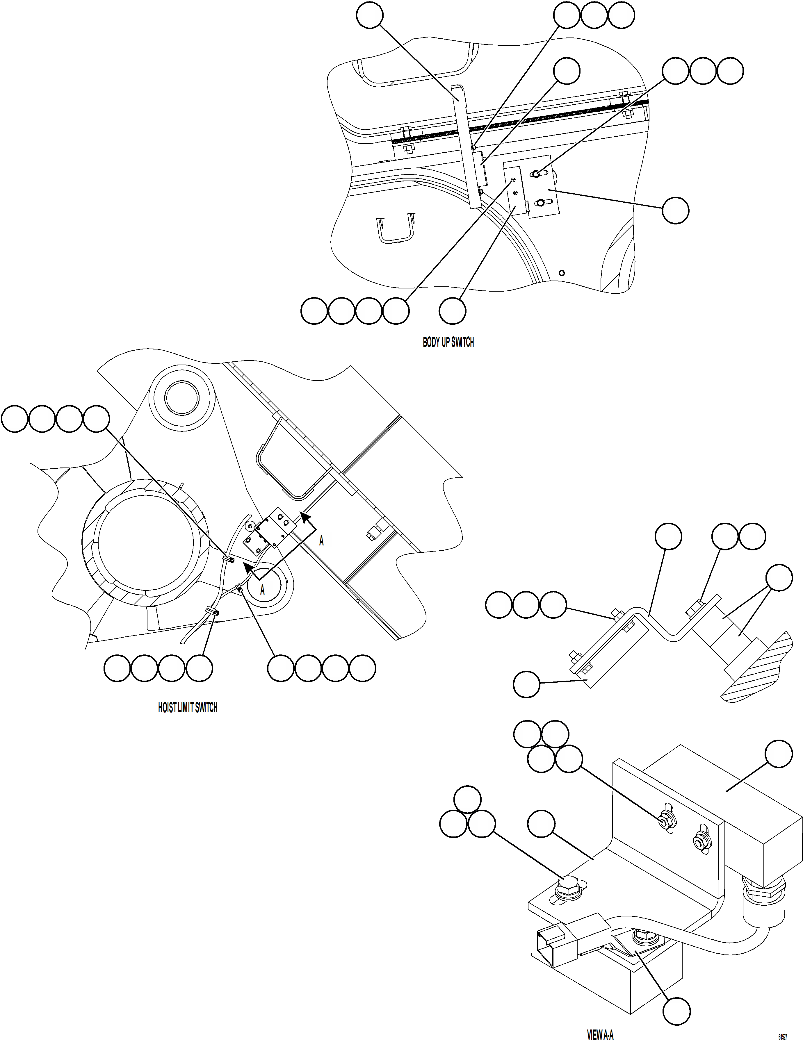 Komatsu parts book diagram for AFE59-GH 930E-4 S/N A31966 - A31967  PENASQUITO: BODY UP & HOIST LIMIT SWITCH INSTALLATION