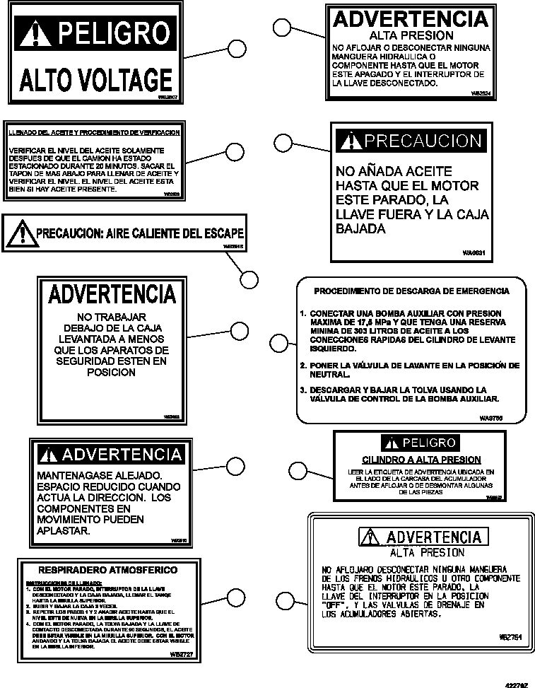 Komatsu parts book diagram for AFE59-GN 930E-4 S/N A31993  CASSERONES: DECALS & WARNINGS (SPANISH)     1/5