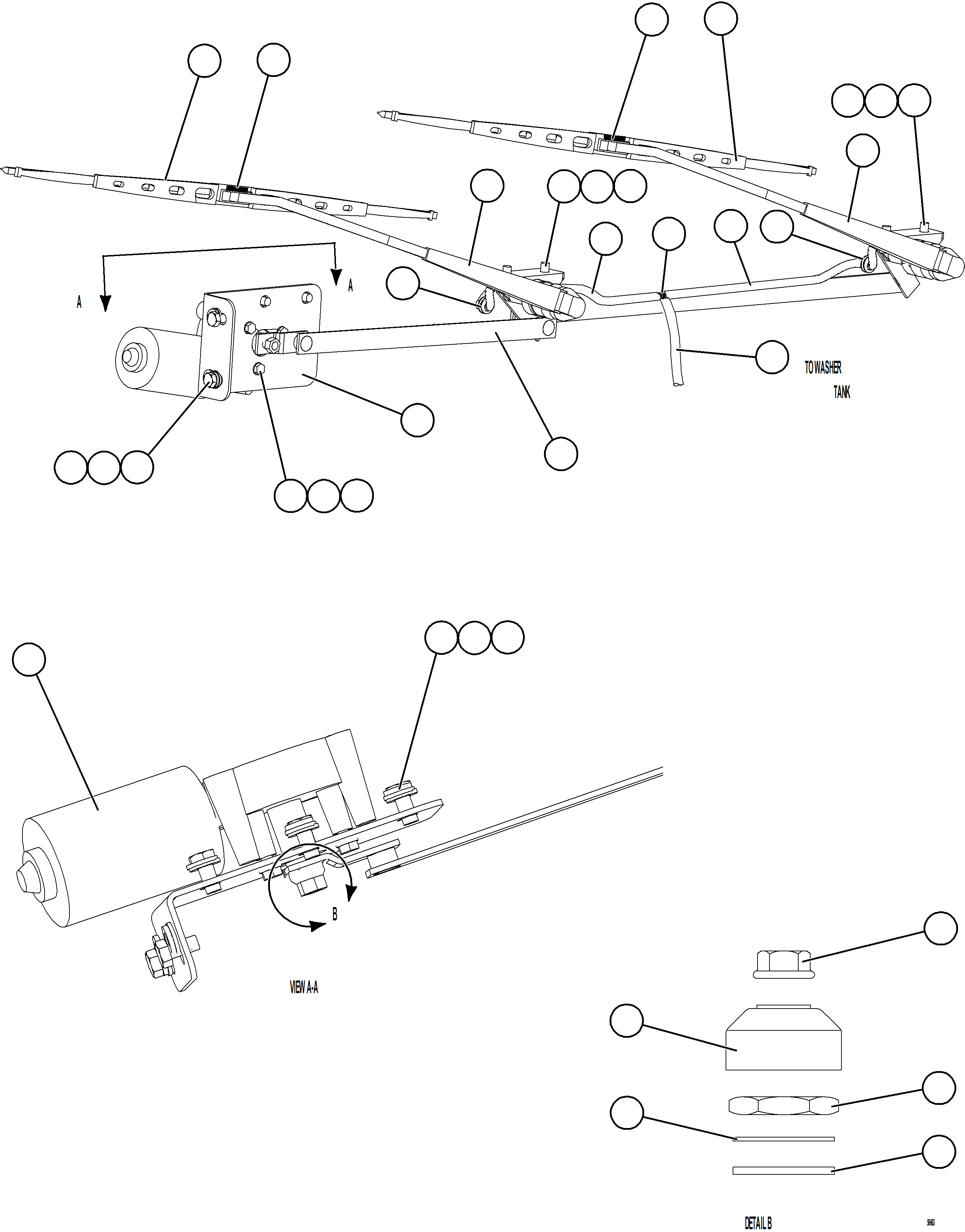 Komatsu parts book diagram for AFE59-GP 930E-4 S/N A31996, A32007, A32028 & A32036 - A32038  EPSA: WINDSHIELD WIPER/WASHER INSTALLATION