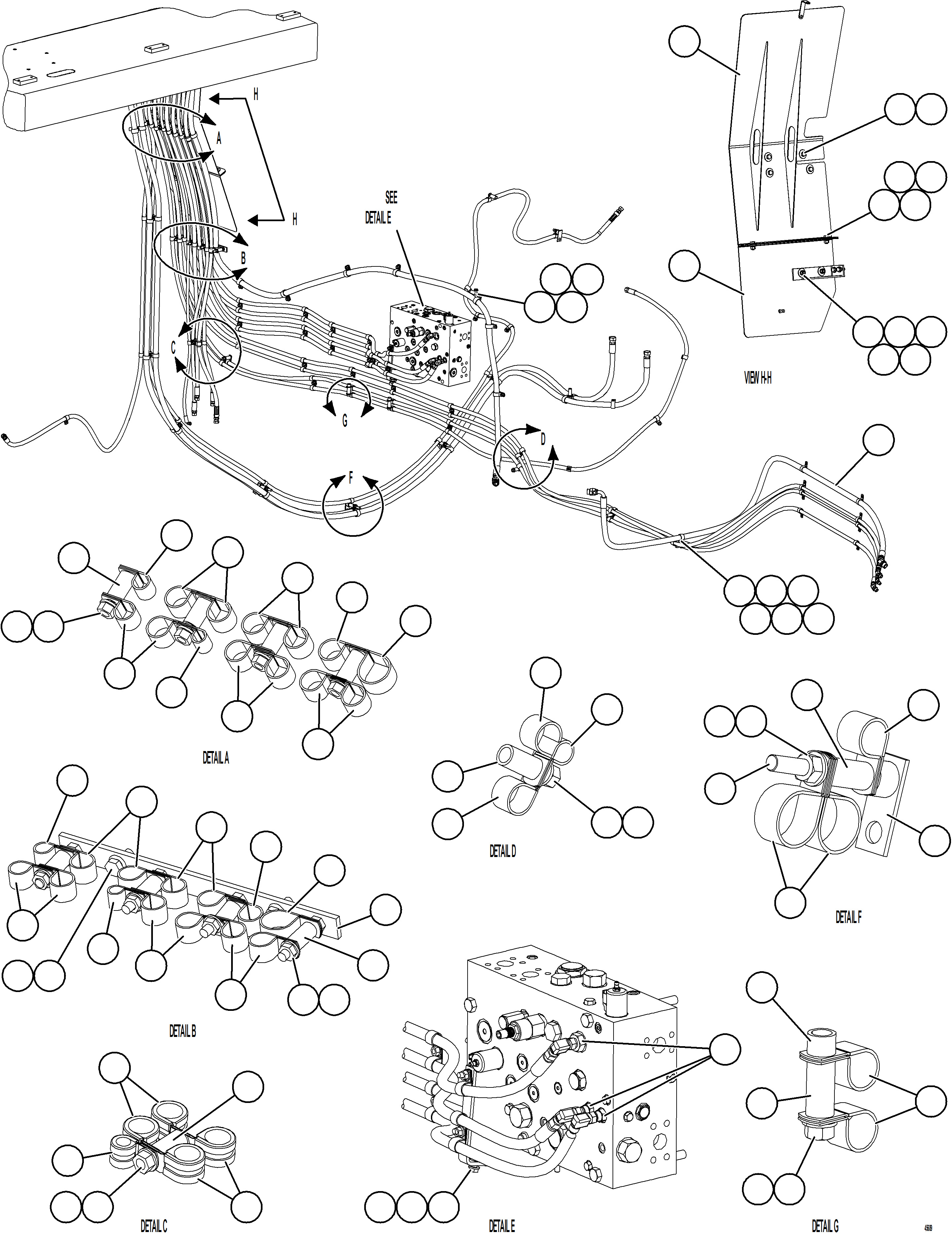 Komatsu parts book diagram for AFE59-GP 930E-4 S/N A31996, A32007, A32028 & A32036 - A32038  EPSA: HYDRAULIC BRAKE CABINET HOSE ROUTING    3/3
