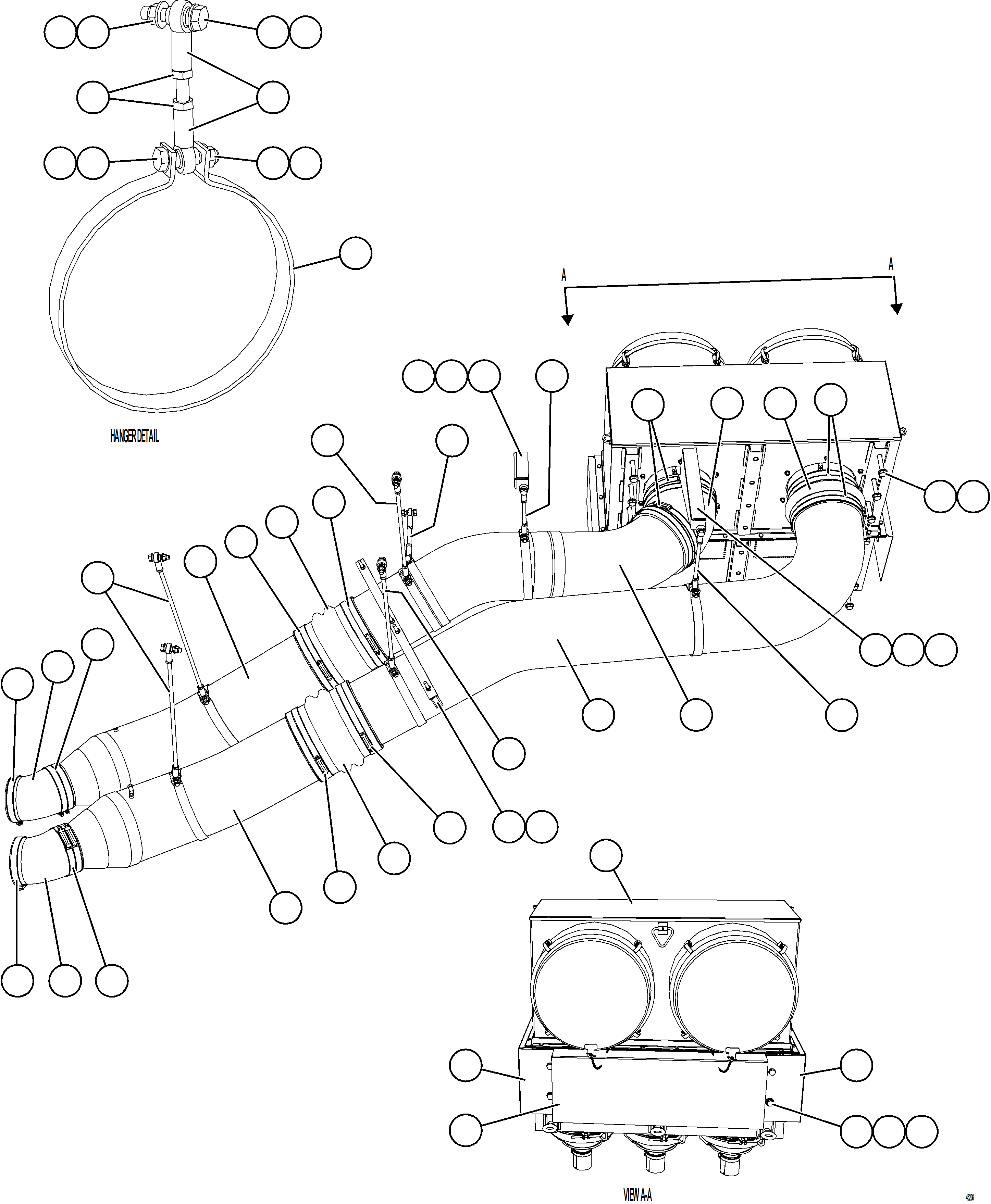 Komatsu parts book diagram for AFE59-GY 930E-4 S/N A32045 - A32046 & A32058 - A32061 VALE CARAJAS: AIR CLEANER PIPING & INSTALLATION - RH