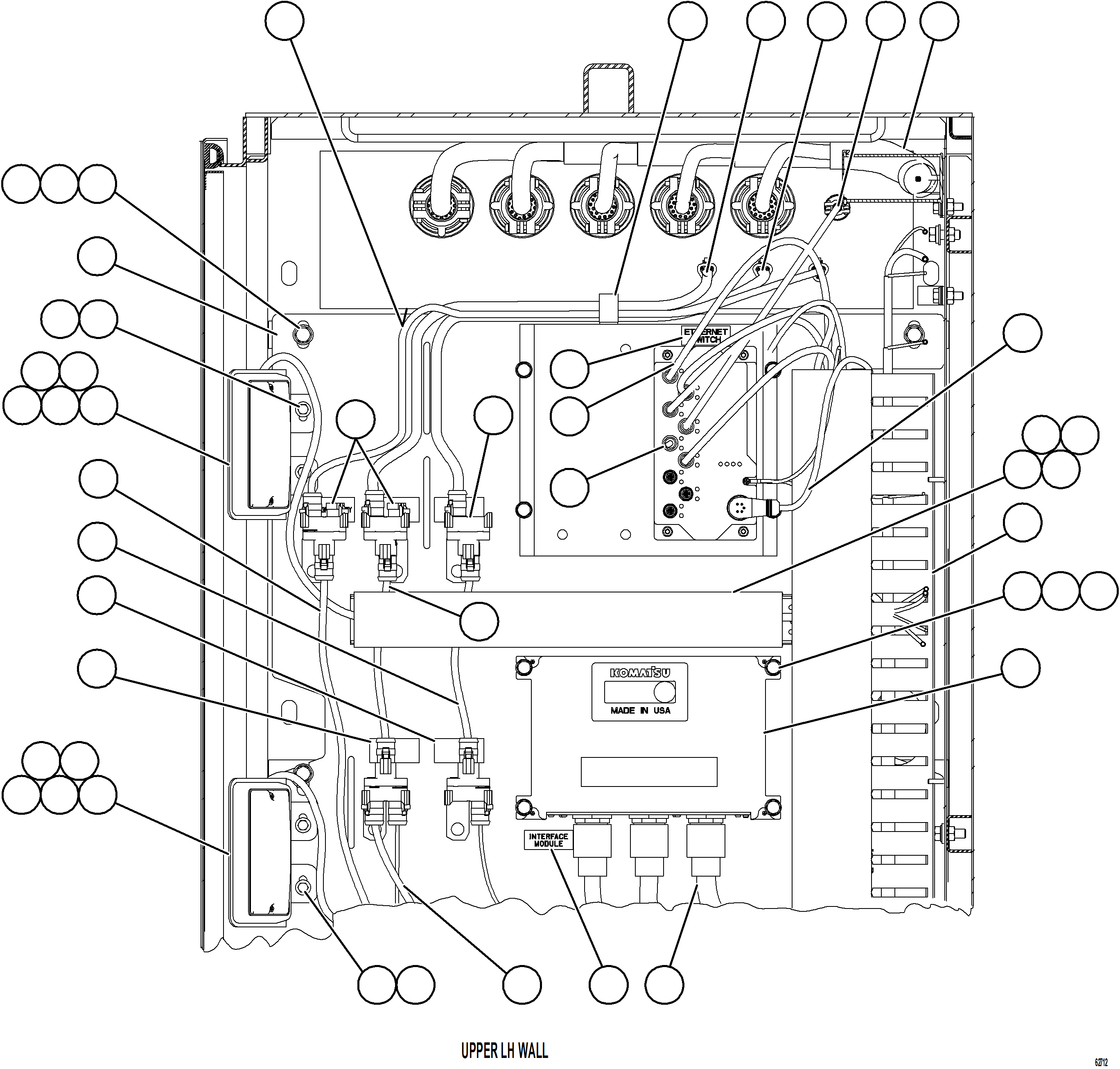 Komatsu parts book diagram for AFE59-GY 930E-4 S/N A32045 - A32046 & A32058 - A32061 VALE CARAJAS: AUXILIARY CONTROL CABINET COMPONENTS - LH WALL 1/2