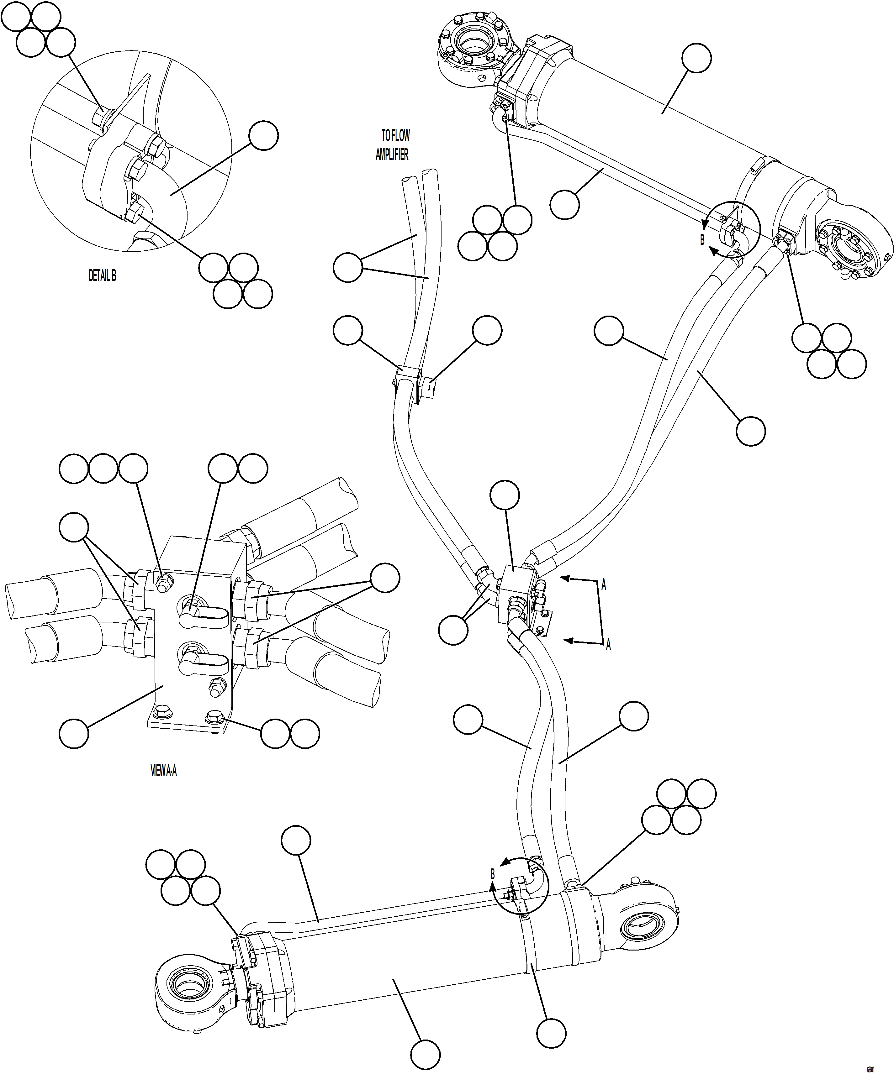 Komatsu parts book diagram for AFE59-GY 930E-4 S/N A32045 - A32046 & A32058 - A32061 VALE CARAJAS: STEERING CYLINDER PIPING