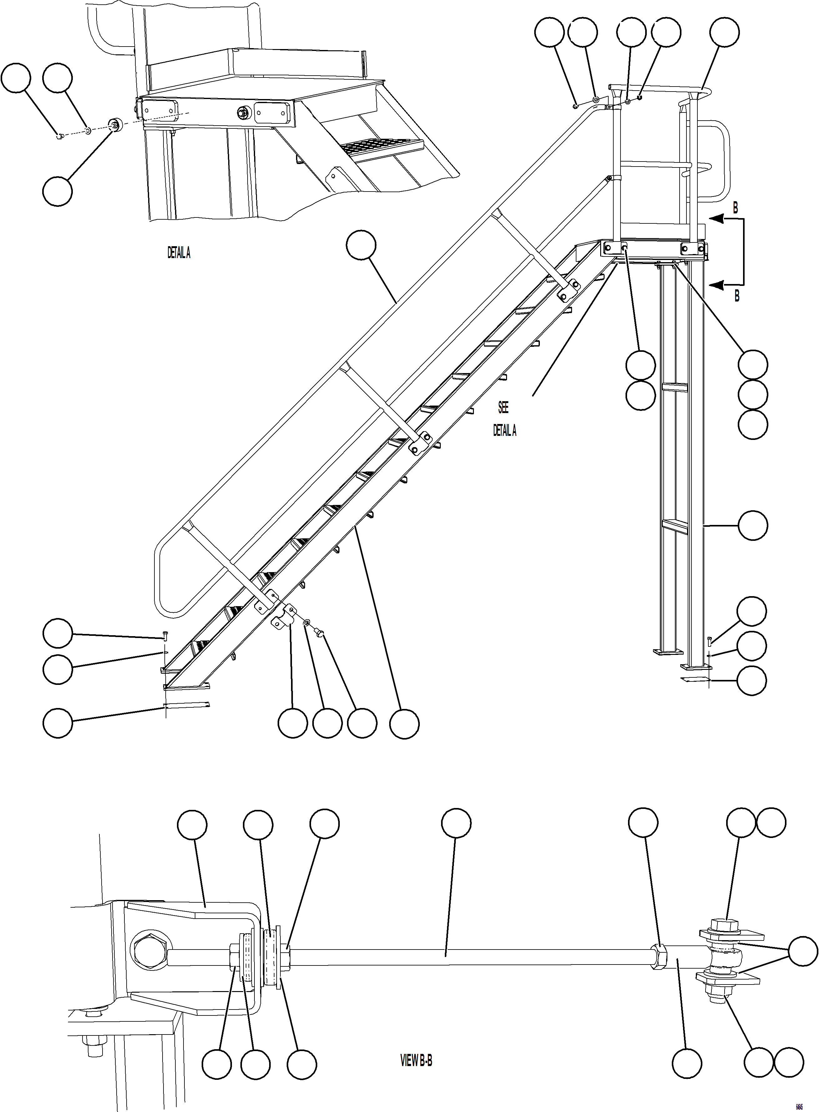 Komatsu parts book diagram for AFE59-HF 930E-4 S/N A32095 & A32101 MOGALAKWENA: RH DIAGONAL LADDER & PLATFORM