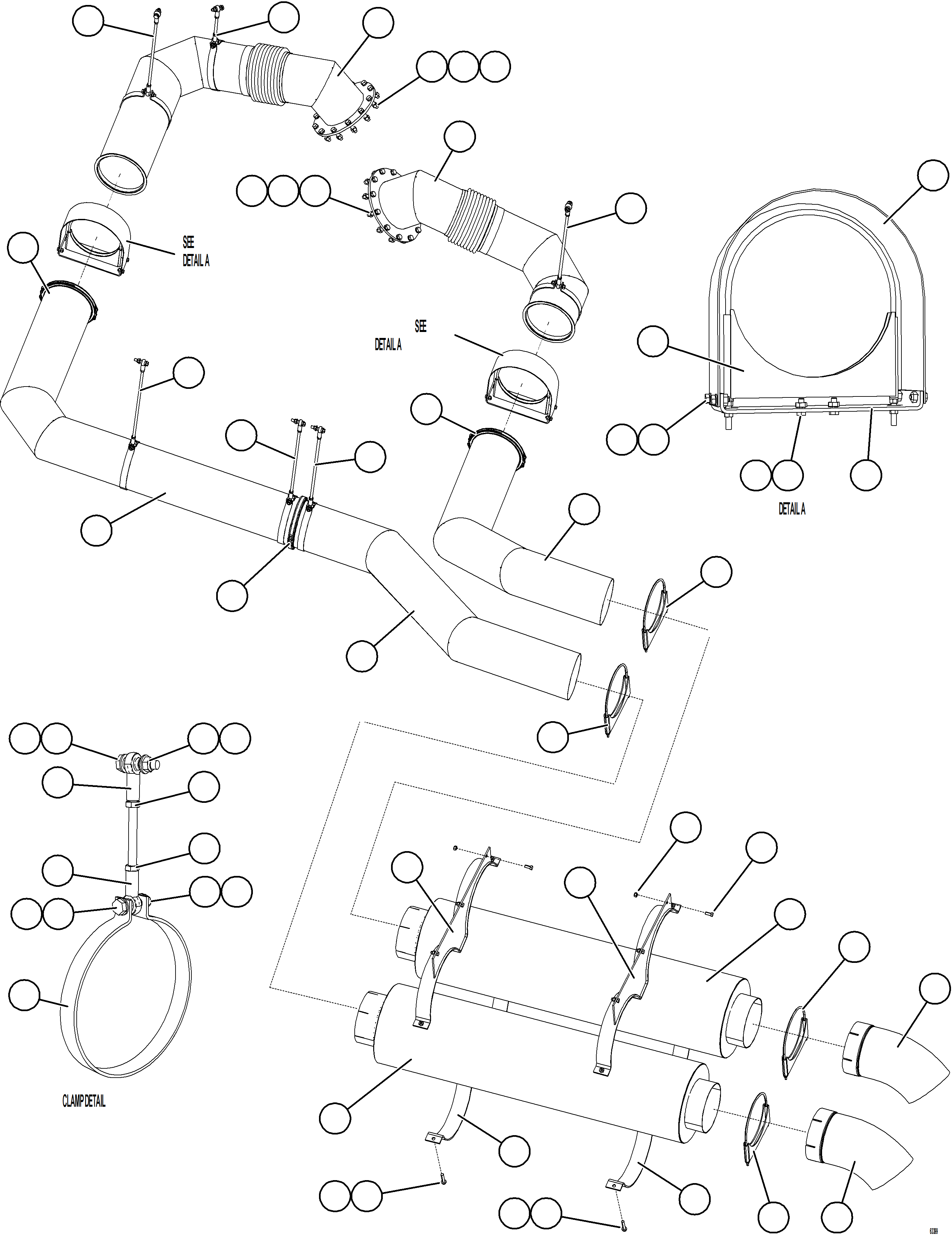 Komatsu parts book diagram for AFE59-HF 930E-4 S/N A32095 & A32101 MOGALAKWENA: EXHAUST PIPING - DECK MOUNTED