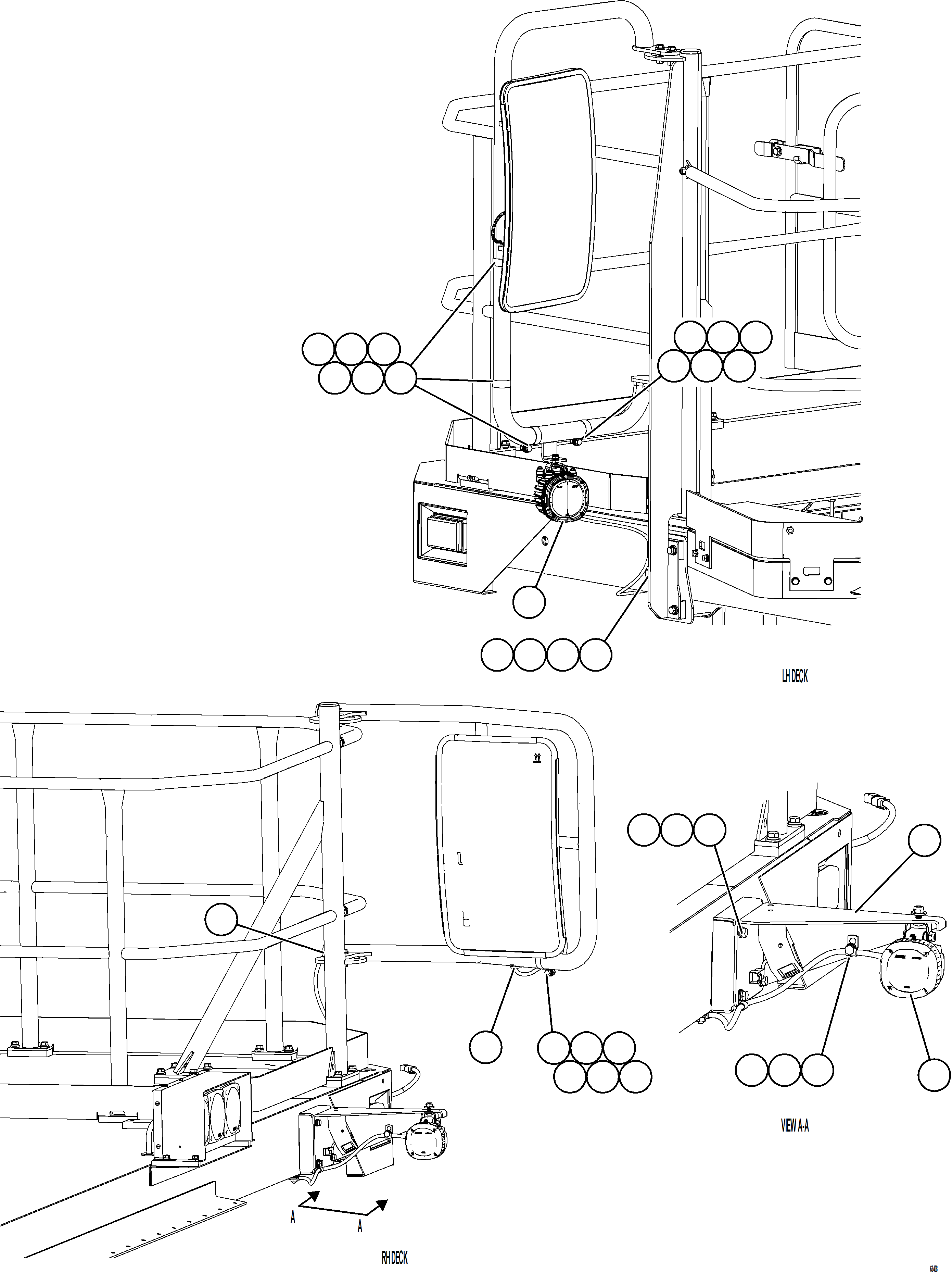 Komatsu parts book diagram for AFE59-HF 930E-4 S/N A32095 & A32101 MOGALAKWENA: MIRROR MOUNTED FLOOD LIGHTS