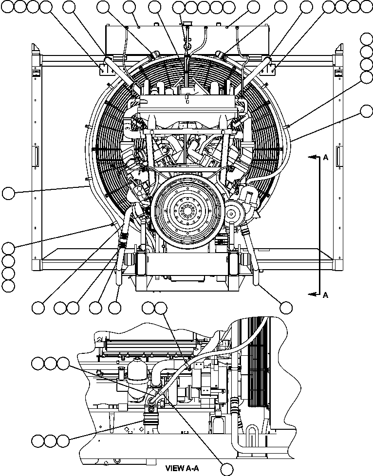 Komatsu parts book diagram for AFE59-T 930E-4 S/N A30545 - A30547     LOS PELAMBRES: RADIATOR PIPING (REAR VIEW)