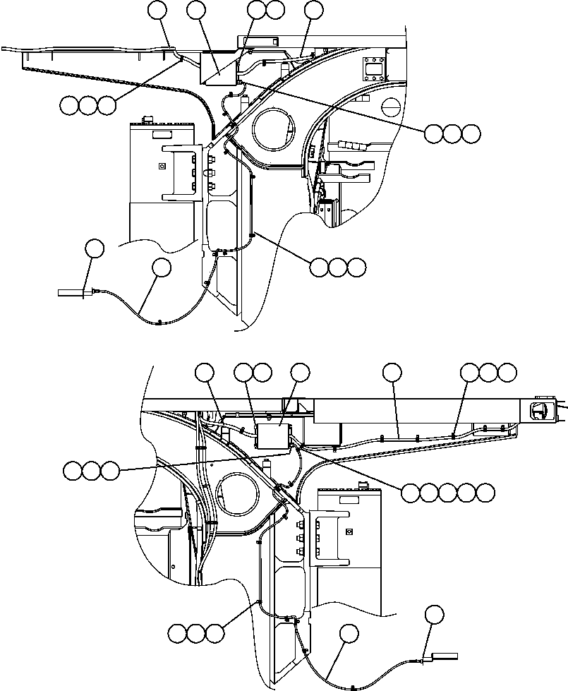 Komatsu parts book diagram for AFE59-T 930E-4 S/N A30545 - A30547     LOS PELAMBRES: POWER CABLE ROUTING (FRONT VIEW)