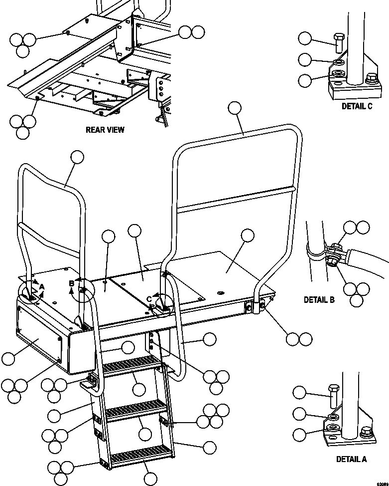 Komatsu parts book diagram for AFE62-AJ 930E-4SE S/N A31289, A31291, A31300, A31302, A31304, A31327, A31329, A31357, A31359, A31369, A31386, A31388, A31390, A31410, A31412 & A31414  LAS BAMBAS: LH STEPS & PLATFORM