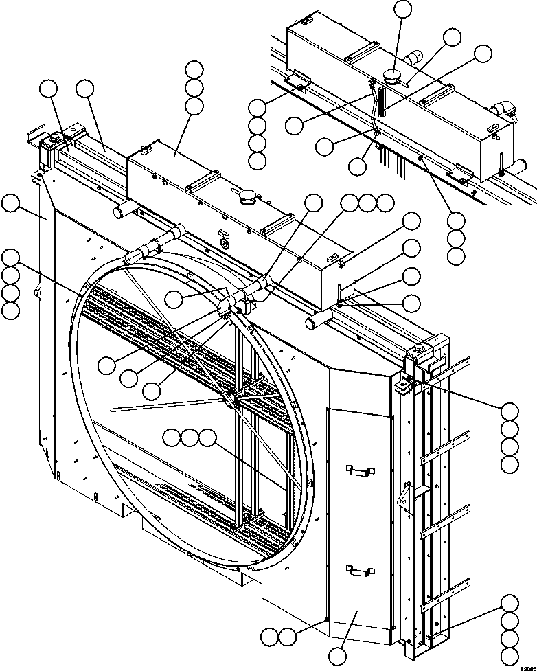 Komatsu parts book diagram for AFE62-AJ 930E-4SE S/N A31289, A31291, A31300, A31302, A31304, A31327, A31329, A31357, A31359, A31369, A31386, A31388, A31390, A31410, A31412 & A31414  LAS BAMBAS: RADIATOR & SHROUD ASSEMBLY        PC2866