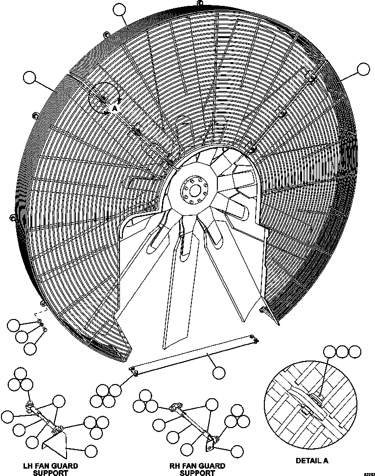 Komatsu parts book diagram for AFE62-AJ 930E-4SE S/N A31289, A31291, A31300, A31302, A31304, A31327, A31329, A31357, A31359, A31369, A31386, A31388, A31390, A31410, A31412 & A31414  LAS BAMBAS: FAN GUARD INSTALLATION