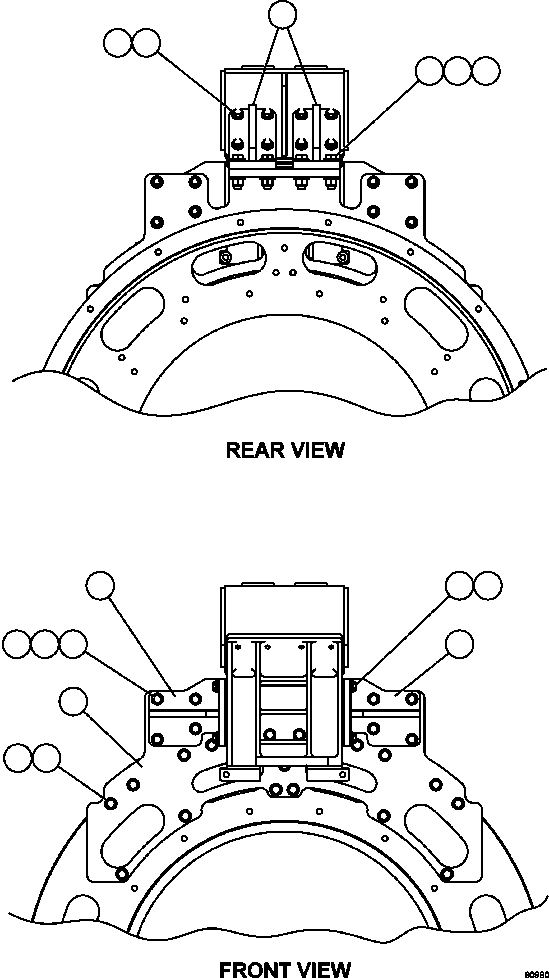 Komatsu parts book diagram for AFE62-AJ 930E-4SE S/N A31289, A31291, A31300, A31302, A31304, A31327, A31329, A31357, A31359, A31369, A31386, A31388, A31390, A31410, A31412 & A31414  LAS BAMBAS: ALTERNATOR/FLYWHEEL HOUSING BRACING INSTALLATION