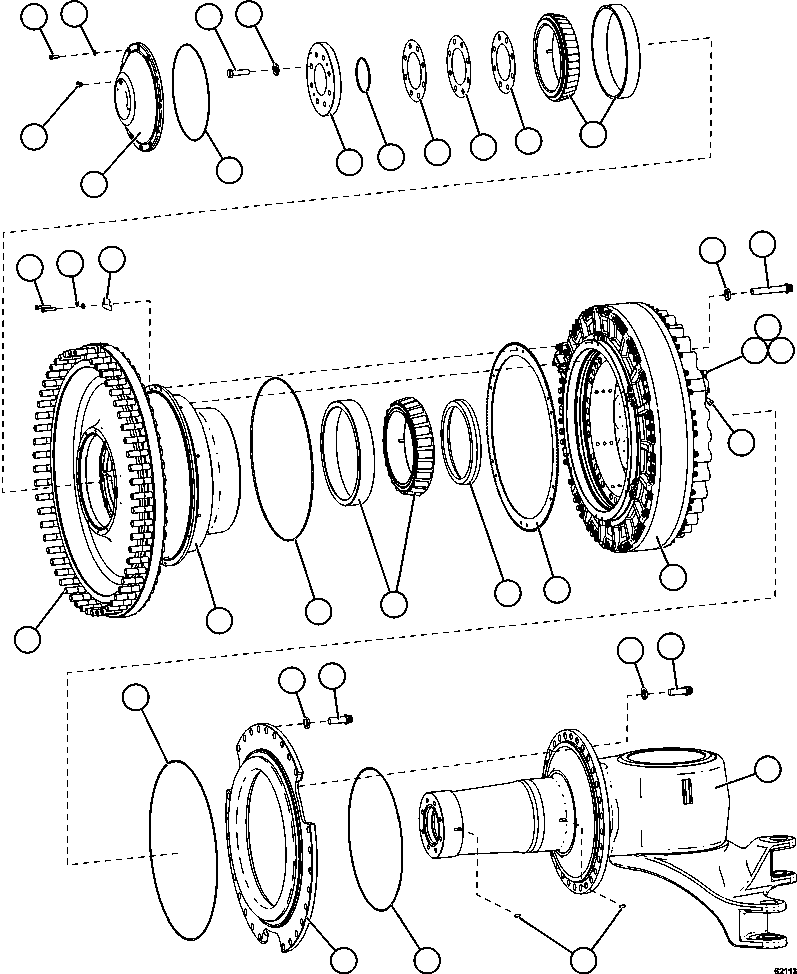 Komatsu parts book diagram for AFE62-AJ 930E-4SE S/N A31289, A31291, A31300, A31302, A31304, A31327, A31329, A31357, A31359, A31369, A31386, A31388, A31390, A31410, A31412 & A31414  LAS BAMBAS: SPINDLE, HUB AND BRAKE ASSEMBLY