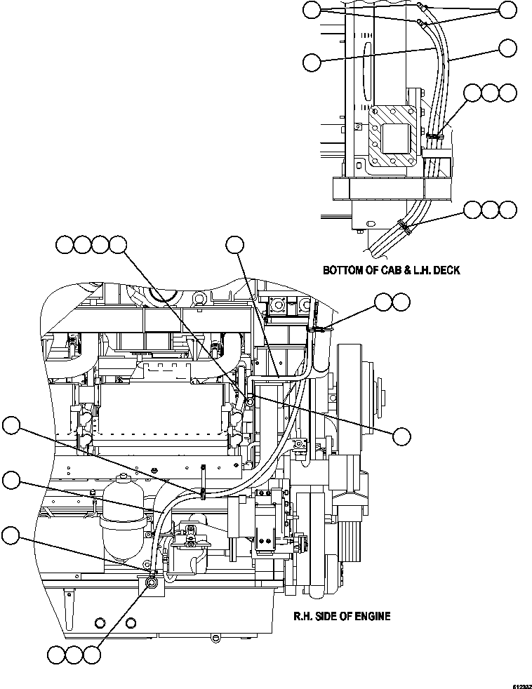 Komatsu parts book diagram for AFE62-AJ 930E-4SE S/N A31289, A31291, A31300, A31302, A31304, A31327, A31329, A31357, A31359, A31369, A31386, A31388, A31390, A31410, A31412 & A31414  LAS BAMBAS: HEATER HOSE INSTALLATION