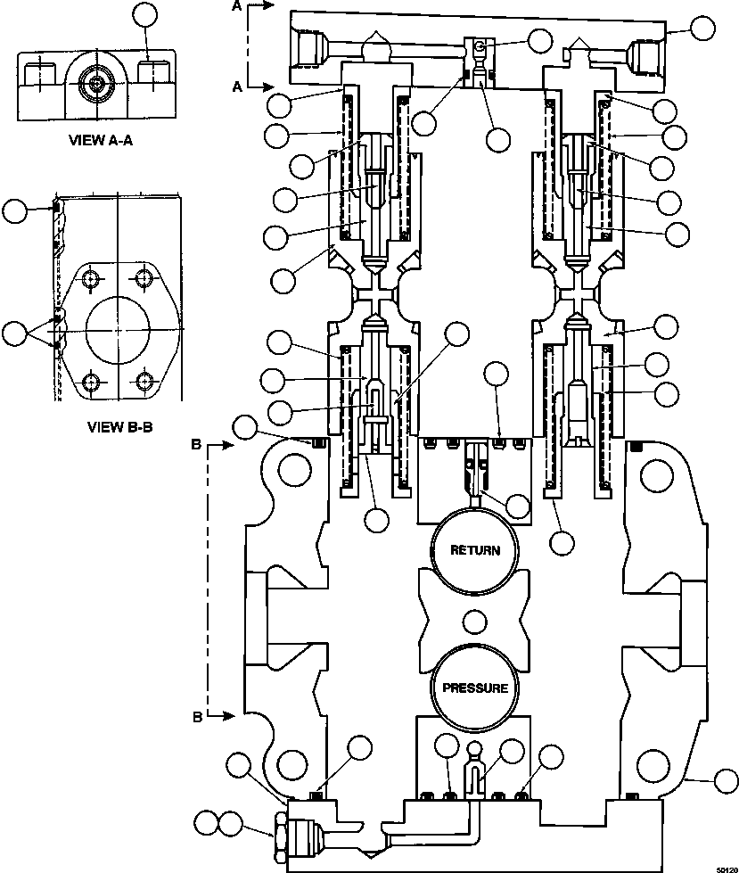 Komatsu parts book diagram for AFE62-AJ 930E-4SE S/N A31289, A31291, A31300, A31302, A31304, A31327, A31329, A31357, A31359, A31369, A31386, A31388, A31390, A31410, A31412 & A31414  LAS BAMBAS: SPOOL SECTION ASSEMBLY               VE3810