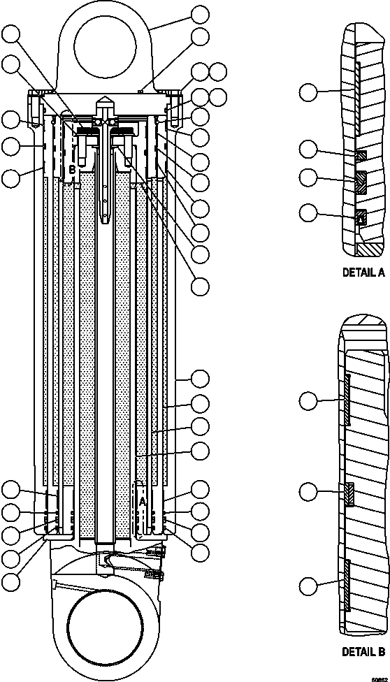 Komatsu parts book diagram for AFE62-AJ 930E-4SE S/N A31289, A31291, A31300, A31302, A31304, A31327, A31329, A31357, A31359, A31369, A31386, A31388, A31390, A31410, A31412 & A31414  LAS BAMBAS: HOIST CYLINDER ASSEMBLY           EM8356