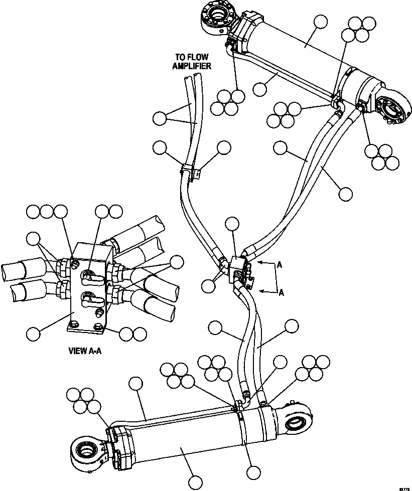Komatsu parts book diagram for AFE62-AJ 930E-4SE S/N A31289, A31291, A31300, A31302, A31304, A31327, A31329, A31357, A31359, A31369, A31386, A31388, A31390, A31410, A31412 & A31414  LAS BAMBAS: STEERING CYLINDER PIPING