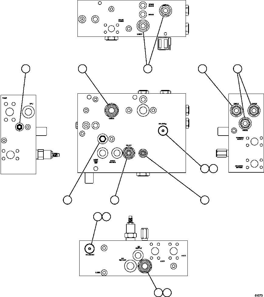 Komatsu parts book diagram for AFE62-AJ 930E-4SE S/N A31289, A31291, A31300, A31302, A31304, A31327, A31329, A31357, A31359, A31369, A31386, A31388, A31390, A31410, A31412 & A31414  LAS BAMBAS: BLEED DOWN MANIFOLD      PC1493