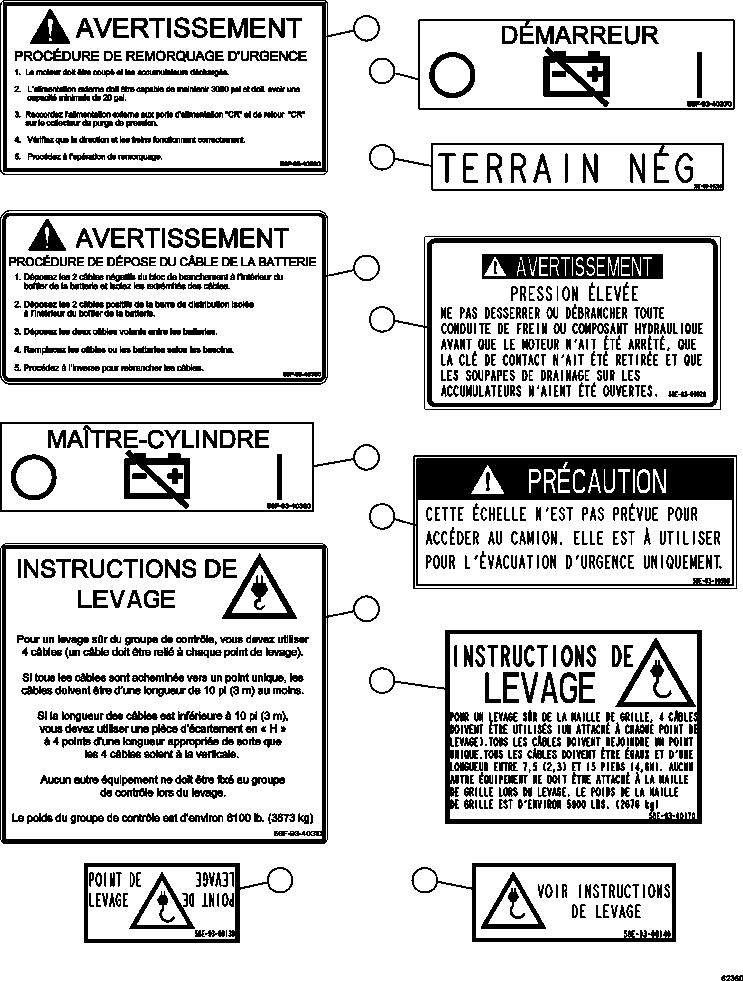 Dump Trucks Komatsu / AFE62-AQ 930E-4SE S/N A31450, A31500, A31576, A31578 & A31605 - A31607  BLOOM LAKE(AFE62-AQ) / DECALS & WARNINGS  (FRENCH) 3/4(014 : 62360)