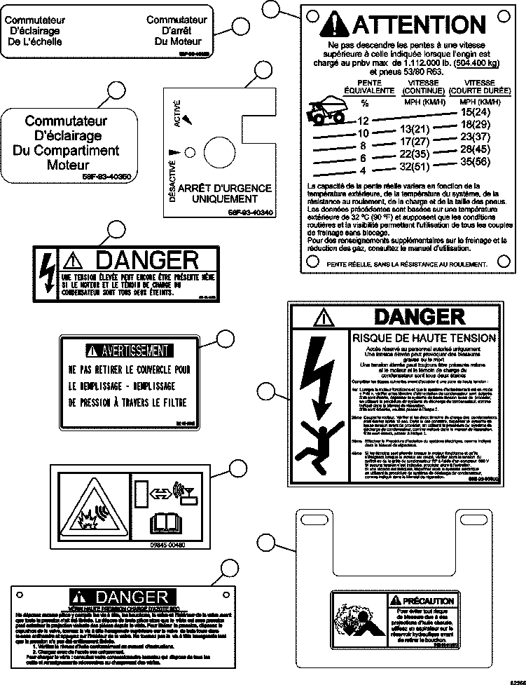 Dump Trucks Komatsu / AFE62-AQ 930E-4SE S/N A31450, A31500, A31576, A31578 & A31605 - A31607  BLOOM LAKE(AFE62-AQ) / DECALS & WARNINGS  (FRENCH) 4/4(016 : 62361)