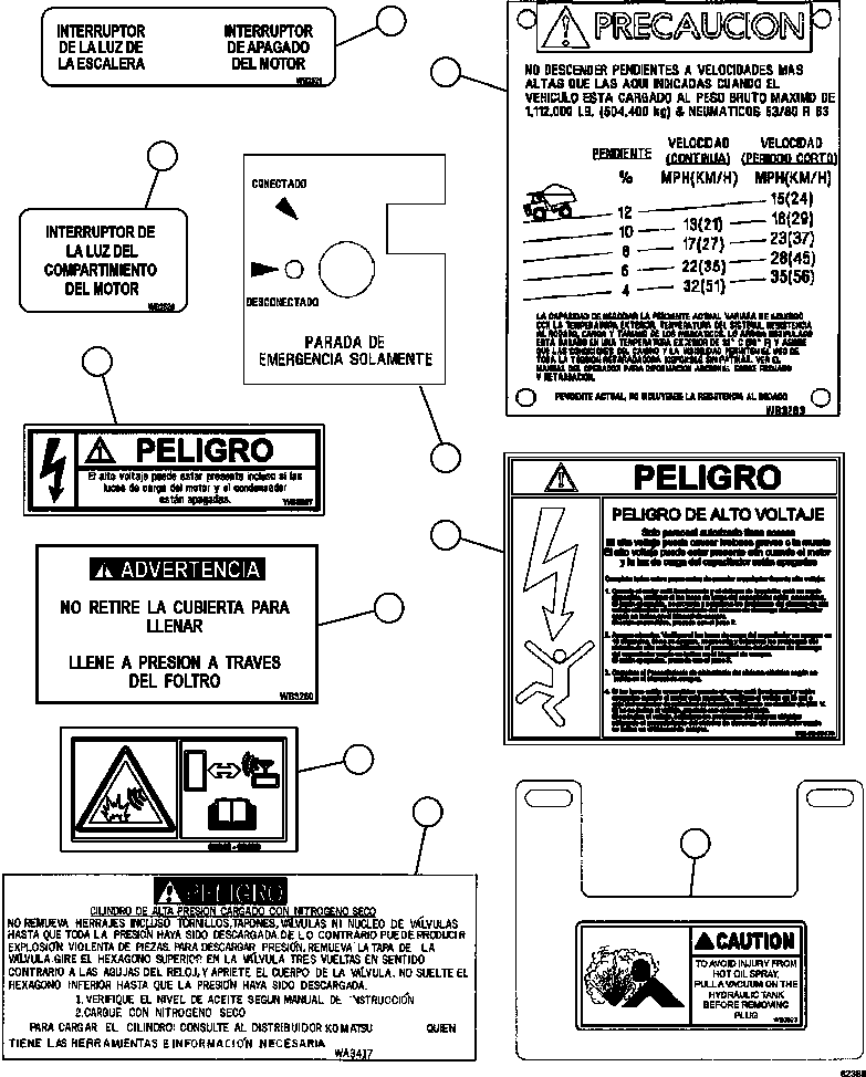 Dump Trucks Komatsu / AFE62-AV 930E-4SE S/N A31717, A31719, A31721 - A31722, A31739, A31741 & A31743  COLLAHUASI(AFE62-AV) / DECALS & WARNINGS (SPANISH)  4/4(008 : 62388)