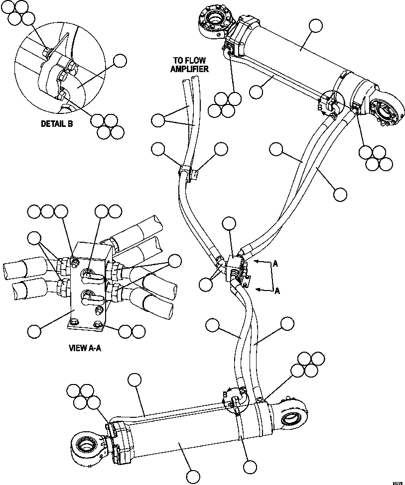 Komatsu parts book diagram for AFE62-BB 930E-4SE S/N A31791 - A31792 & A31813 - A31814  LAS BAMBAS: STEERING CYLINDER PIPING