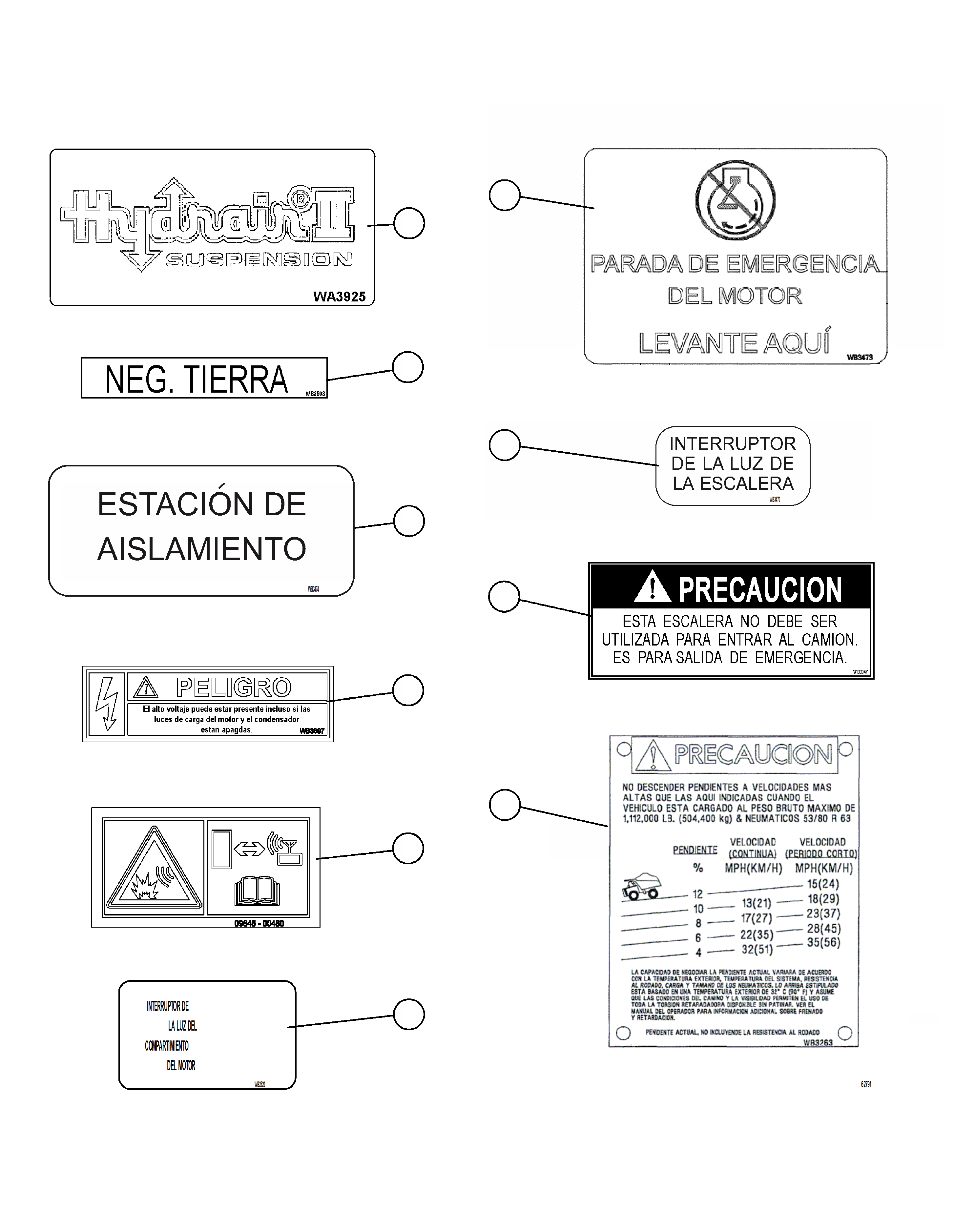 Dump Trucks Komatsu / AFE62-BL 930E-4SE S/N A31937, A31939, A31947, A31949 & A31952 - A31953  LAS BAMBAS(AFE62-BL) / DECALS & WARNINGS (SPANISH)     4/5(008 : 62791)