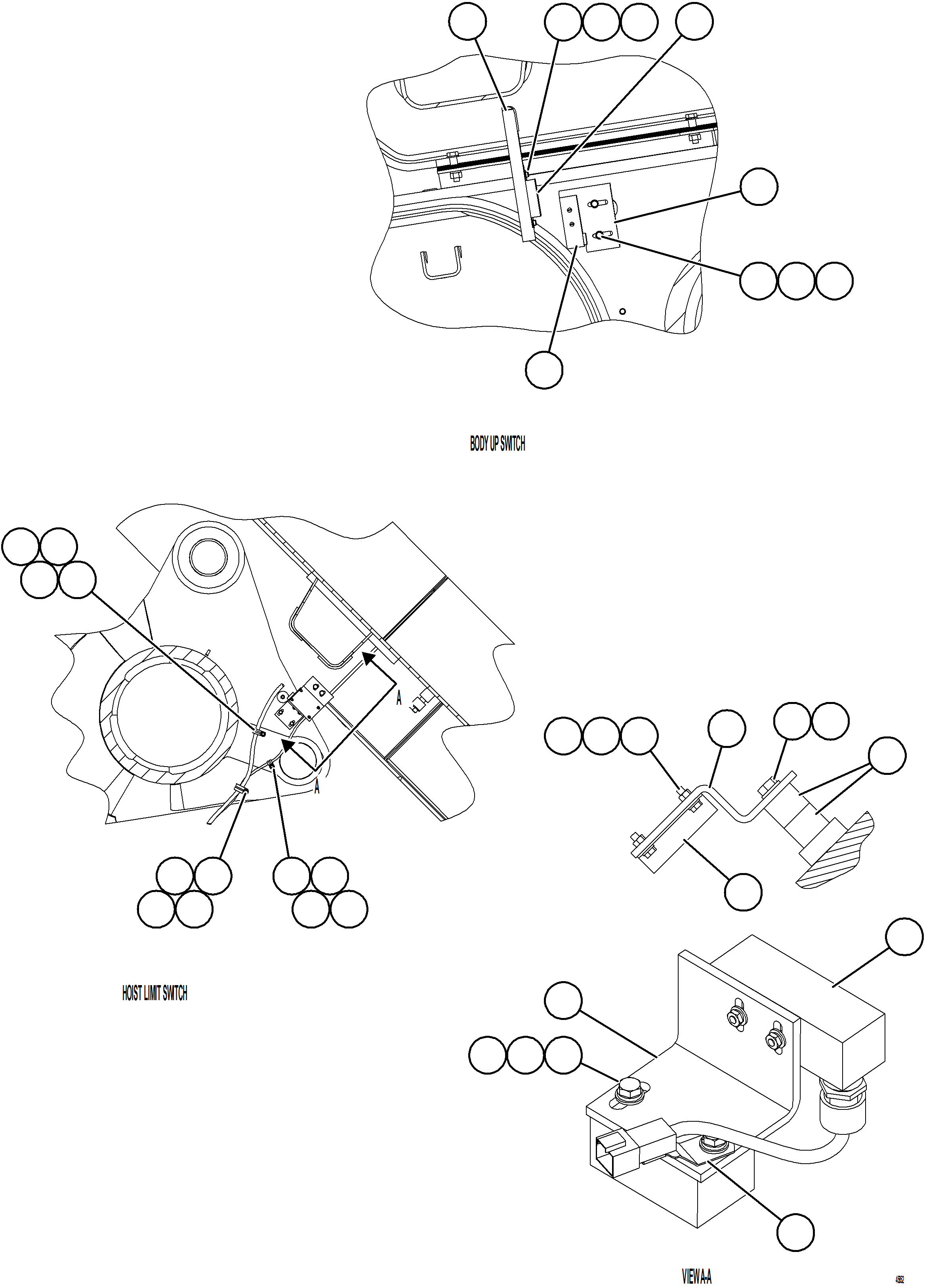 Komatsu parts book diagram for AFE62-BW 930E-4SE S/N A32123  COLLAHUASI: BODY UP & HOIST LIMIT SWITCH INSTALLATION
