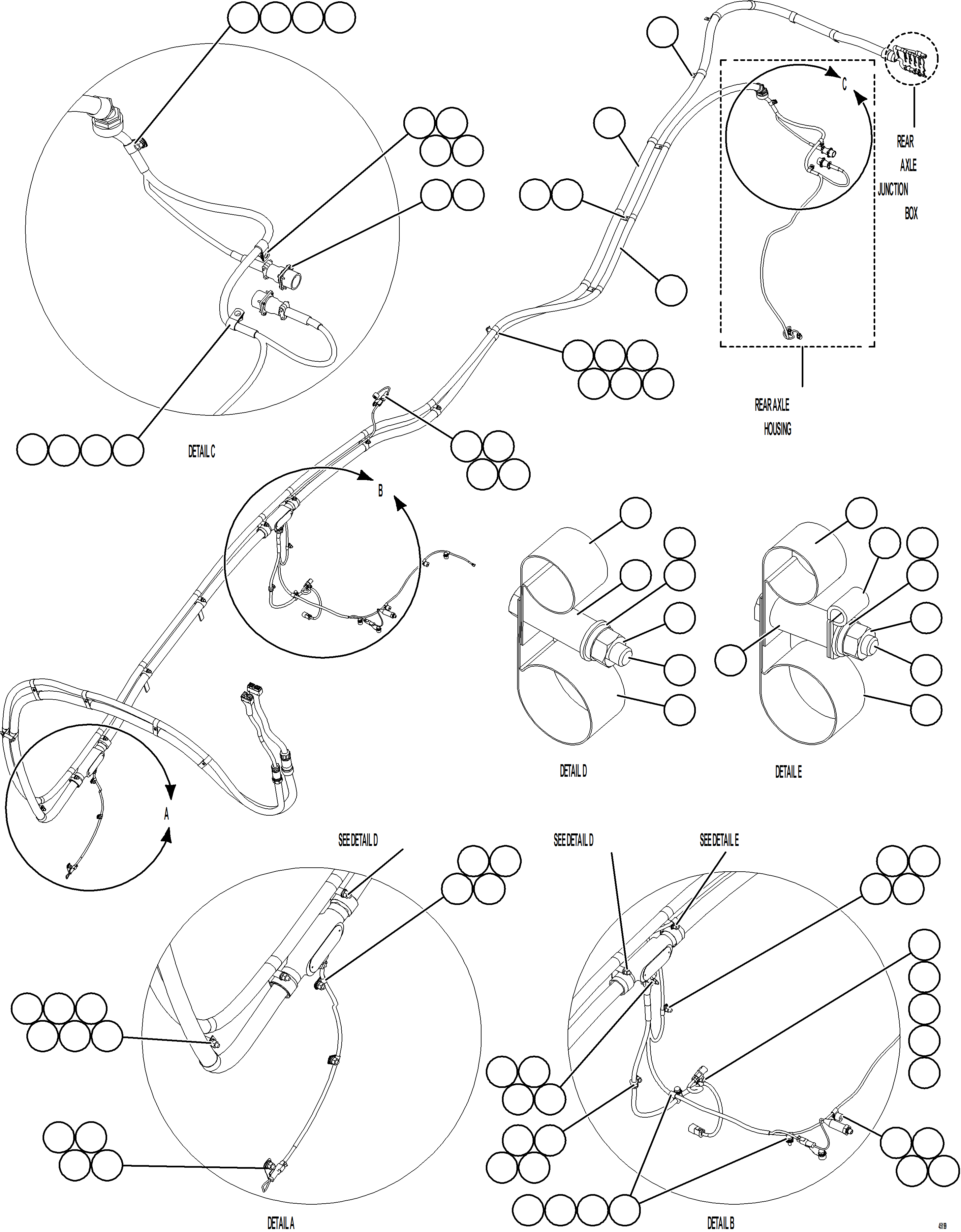 Komatsu parts book diagram for AFE62-BW 930E-4SE S/N A32123  COLLAHUASI: RIGHT REAR FRAME RAIL HARNESSES