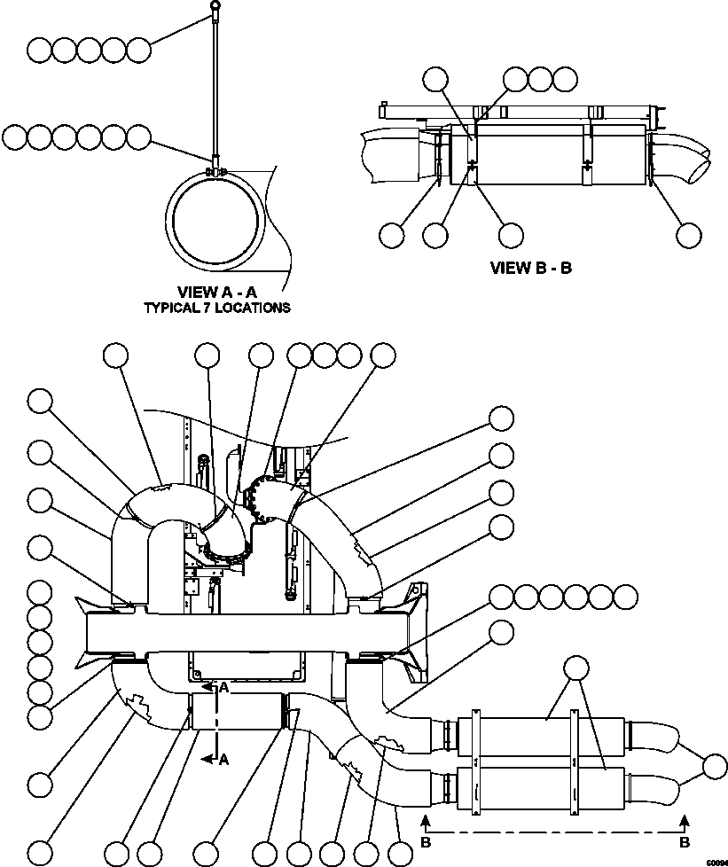 Komatsu parts book diagram for AFE62-W 930E-4SE S/N A31053, 1055, 1069, 1071, 1100-1101, 1109, 1117, 1130-32, 1141, 1143, 1145, 1163, 1165, 1167, 1185-1187, 1205-1207, 1222-1223, 1225, 1240 & 1242 OYU TOLGOI: EXHAUST PIPING & BLANKETS (S/N A31053 - A31071)