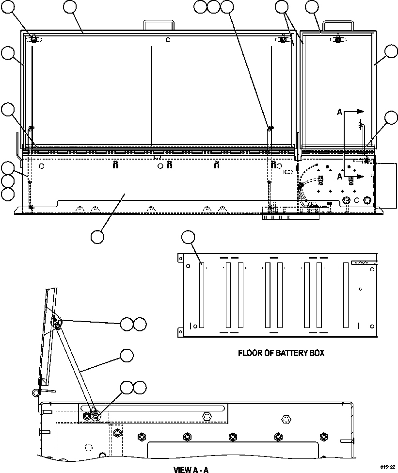 Komatsu parts book diagram for AFE62-W 930E-4SE S/N A31053, 1055, 1069, 1071, 1100-1101, 1109, 1117, 1130-32, 1141, 1143, 1145, 1163, 1165, 1167, 1185-1187, 1205-1207, 1222-1223, 1225, 1240 & 1242 OYU TOLGOI: BATTERY BOX    1/5