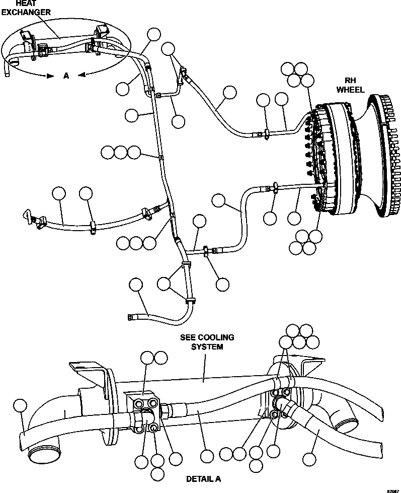 Komatsu parts book diagram for AFE62-W 930E-4SE S/N A31053, 1055, 1069, 1071, 1100-1101, 1109, 1117, 1130-32, 1141, 1143, 1145, 1163, 1165, 1167, 1185-1187, 1205-1207, 1222-1223, 1225, 1240 & 1242 OYU TOLGOI: BRAKE COOLING PIPING  2/3