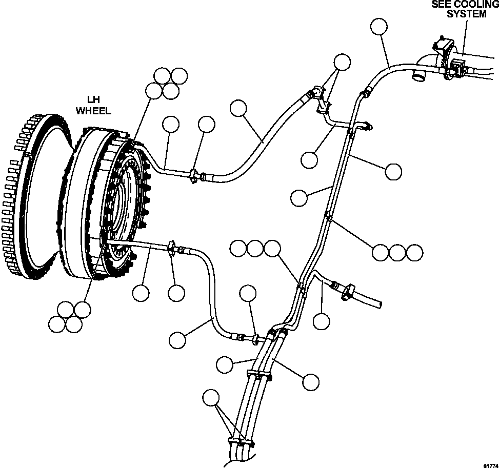 Komatsu parts book diagram for AFE62-W 930E-4SE S/N A31053, 1055, 1069, 1071, 1100-1101, 1109, 1117, 1130-32, 1141, 1143, 1145, 1163, 1165, 1167, 1185-1187, 1205-1207, 1222-1223, 1225, 1240 & 1242 OYU TOLGOI: BRAKE COOLING PIPING  3/3