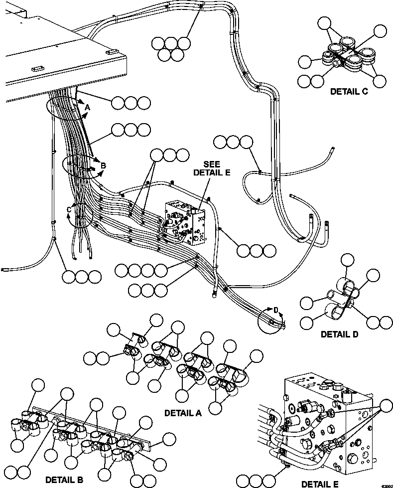 Komatsu parts book diagram for AFE62-W 930E-4SE S/N A31053, 1055, 1069, 1071, 1100-1101, 1109, 1117, 1130-32, 1141, 1143, 1145, 1163, 1165, 1167, 1185-1187, 1205-1207, 1222-1223, 1225, 1240 & 1242 OYU TOLGOI: HYDRAULIC BRAKE CABINET HOSE ROUTING    3/3