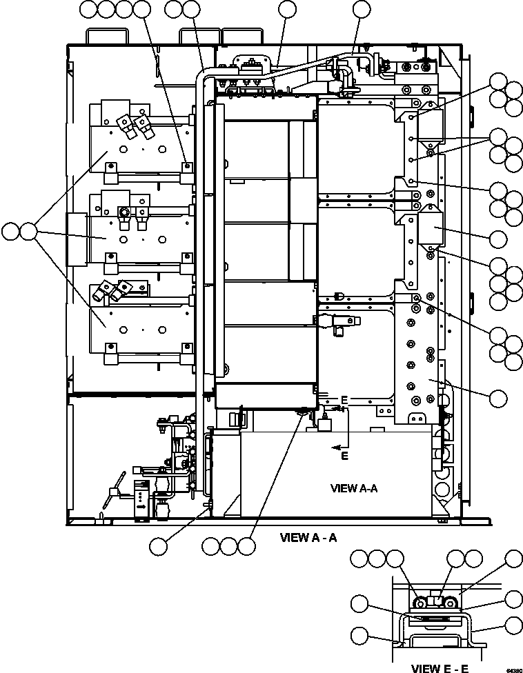 Komatsu parts book diagram for AFE62-W 930E-4SE S/N A31053, 1055, 1069, 1071, 1100-1101, 1109, 1117, 1130-32, 1141, 1143, 1145, 1163, 1165, 1167, 1185-1187, 1205-1207, 1222-1223, 1225, 1240 & 1242 OYU TOLGOI: CTRL CABINET - RIGHT COMPARTMENT 1/2  58F-43-00020