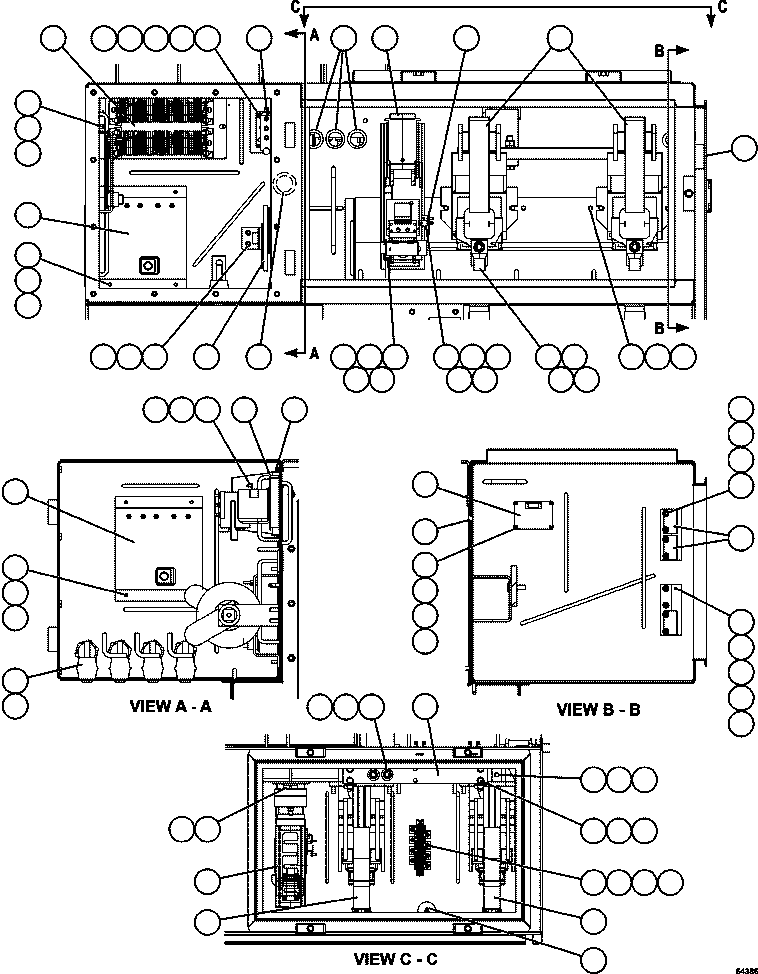 Komatsu parts book diagram for AFE62-W 930E-4SE S/N A31053, 1055, 1069, 1071, 1100-1101, 1109, 1117, 1130-32, 1141, 1143, 1145, 1163, 1165, 1167, 1185-1187, 1205-1207, 1222-1223, 1225, 1240 & 1242 OYU TOLGOI: CONTROL CABINET - CONTACTOR BOX   58F-43-00020