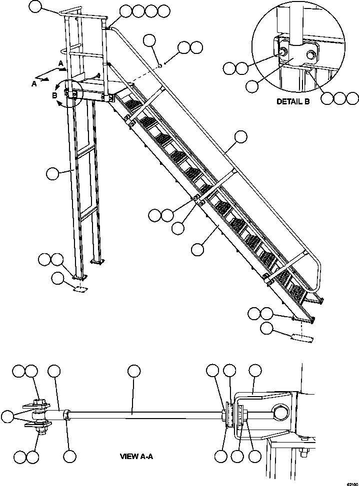 Komatsu parts book diagram for AFE63-B 960E-1K S/N A50009 - A50010    ANGLO SISHEN: LH DIAGONAL LADDER & HANDRAILS